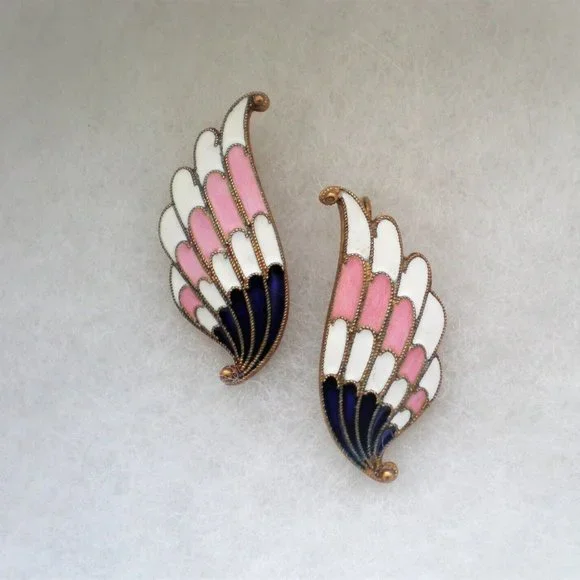 Vintage LARGE NEW OLD STOCK Russian USSR Sterling Silver Enamel Dangle Earrings